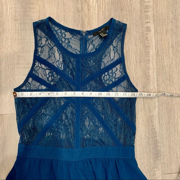 🔥 Forever 21 Dark Teal Blue Lace Dress M - Picture 4 of 8